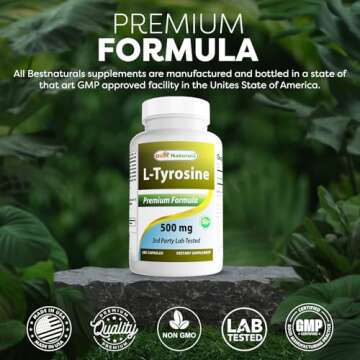 Best Naturals L-Tyrosine 500 Mg 180 Capsules - Boost Focus & Energy