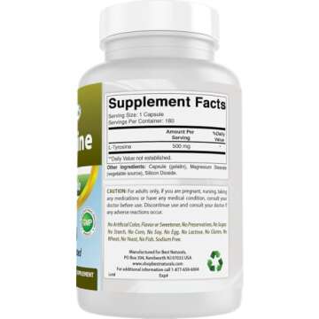 Best Naturals L-Tyrosine 500 Mg 180 Capsules - Boost Focus & Energy
