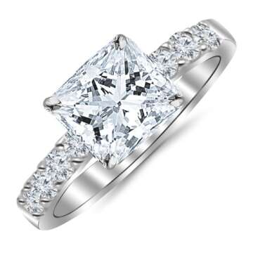 Houston Diamond District 1.10 Carat Princess Cut/Shape 14K Diamond Engagement Ring, Classic Prong Se...