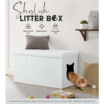 Designer Cat Litter Box Enclosure Hidden Washroom Bench Ottoman (White)