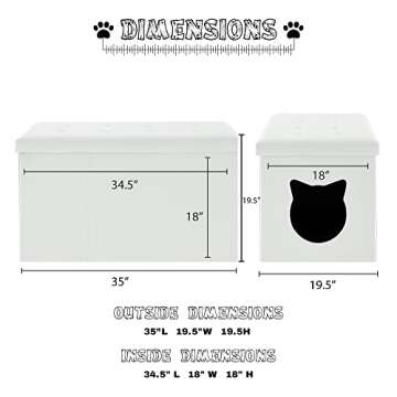 Designer Cat Litter Box Enclosure Hidden Washroom Bench Ottoman (White)