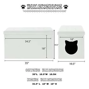 Designer Cat Litter Box Enclosure Hidden Washroom Bench Ottoman (White)