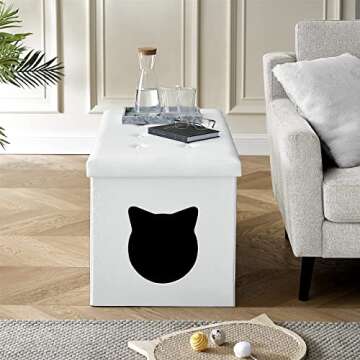 Designer Cat Litter Box Enclosure Hidden Washroom Bench Ottoman (White)