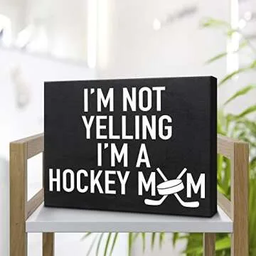 I’m Not Yelling, I’m a Hockey Mom - Wooden Hockey Mom Gift Sign - Rustic Home Decor for Sports Moms - Gift for Christmas, Birthdays, or Mother’s Day - American-Made