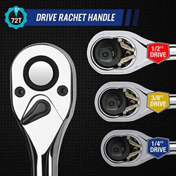 WORKPRO Mechanics Tools Kit and Socket Set, 192-Piece, SAE&Metric, 1/2'', 1/4'', 3/8'' Drive Socket Ratchet Wrench Set with Molded Case