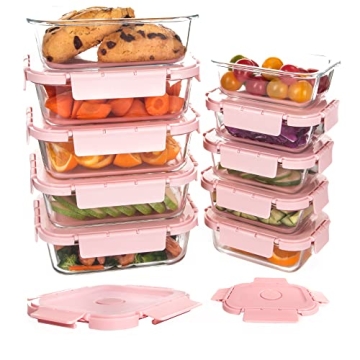 HAKEEMI Glass Meal Prep Containers 10 Pack with Airtight Snap Locking Lids and Air Vents
