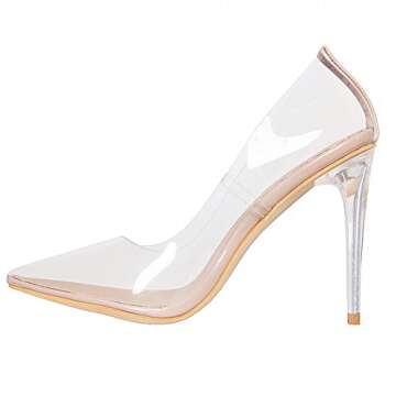 Crystal Heel Clear Stiletto Court Shoes Nude US 7