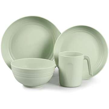 Shopwithgreen Plastic Dinnerware Sets (16PCS) - Lightweight & Unbreakable Dinnerware Set - Microwave Safe Plates Set, Bowls, Cups Mugs, Service for 4, Great for Kids & Adult