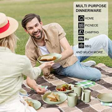 Shopwithgreen Plastic Dinnerware Sets (16PCS) - Lightweight & Unbreakable Dinnerware Set - Microwave Safe Plates Set, Bowls, Cups Mugs, Service for 4, Great for Kids & Adult