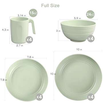 Shopwithgreen Plastic Dinnerware Sets (16PCS) - Lightweight & Unbreakable Dinnerware Set - Microwave Safe Plates Set, Bowls, Cups Mugs, Service for 4, Great for Kids & Adult