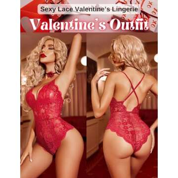 Avidlove Women Red Lingerie One Piece Babydoll Mini Bodysuit Dark Red