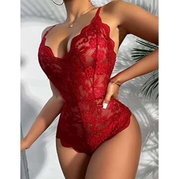 Avidlove Women Red Lingerie One Piece Babydoll Mini Bodysuit Dark Red