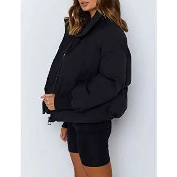 UANEO Puffer Jacket Womens Oversized Cropped Puffy Quilted Winter Jackets Coat (Black-M)