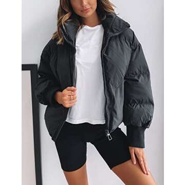 UANEO Puffer Jacket Womens Oversized Cropped Puffy Quilted Winter Jackets Coat (Black-M)