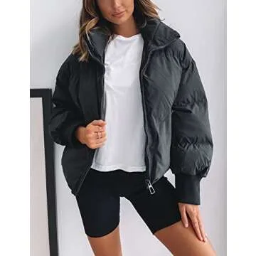 UANEO Puffer Jacket Womens Oversized Cropped Puffy Quilted Winter Jackets Coat (Black-M)
