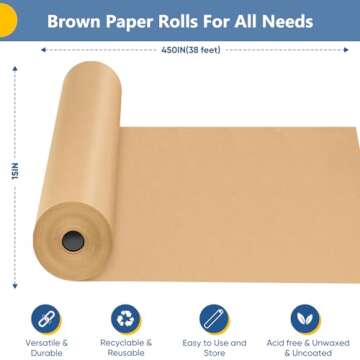 Brown Wrapping Paper, Kraft Paper Roll, Craft Decorative Paper 15" x 450", Packing Paper for Moving ...