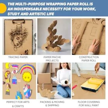 Brown Wrapping Paper, Kraft Paper Roll, Craft Decorative Paper 15" x 450", Packing Paper for Moving Shipping Supplies, Poster Bulletin Board Paper Roll, Father Day Bouquet Flower Arts Crafts Gift Wrap