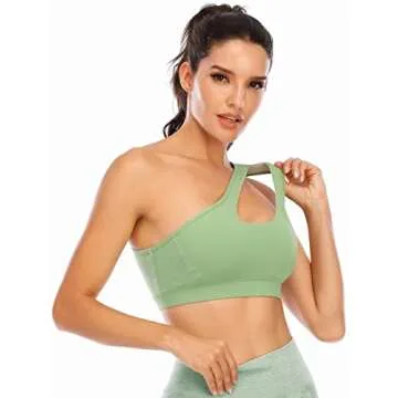 RUNNING GIRL Womens One Shoulder Sports Bras Workout Left Strap Yoga Bras Cute Medium Support Crop Top
