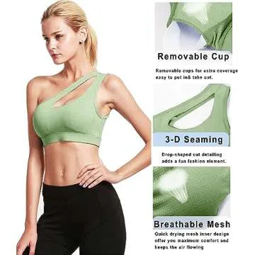 RUNNING GIRL Womens One Shoulder Sports Bras Workout Left Strap Yoga Bras Cute Medium Support Crop Top