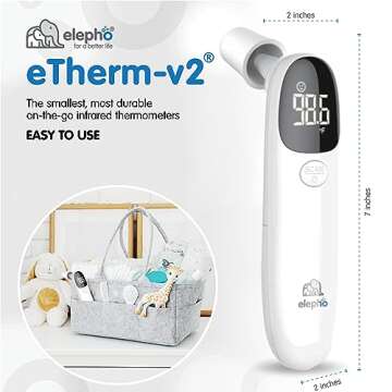 Elepho eTherm Ear & Forehead Non-Contact Thermometer Infrared & Digital Thermometers for Adults, Kids, Babies & Infants Instantly Accurately Reads Temperature Slim Design, Easy to Read Large Display.