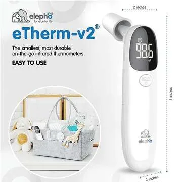 Elepho eTherm Ear & Forehead Non-Contact Thermometer Infrared & Digital Thermometers for Adults, Kids, Babies & Infants Instantly Accurately Reads Temperature Slim Design, Easy to Read Large Display.