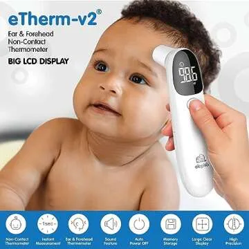 Elepho eTherm Ear & Forehead Non-Contact Thermometer Infrared & Digital Thermometers for Adults, Kids, Babies & Infants Instantly Accurately Reads Temperature Slim Design, Easy to Read Large Display.