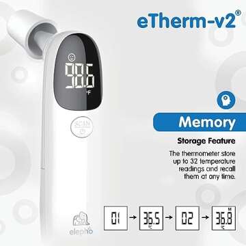 Elepho eTherm Ear & Forehead Non-Contact Thermometer Infrared & Digital Thermometers for Adults, Kids, Babies & Infants Instantly Accurately Reads Temperature Slim Design, Easy to Read Large Display.