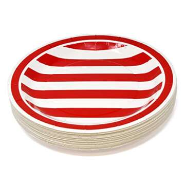 Gift Boutique 120 Pcs Red & White Stripes Party Supplies Set Paper Plate Cup Napkin for Carnival Pic...
