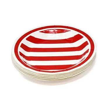 Gift Boutique 120 Pcs Red & White Stripes Party Supplies Set Paper Plate Cup Napkin for Carnival Picnic Barbecue Circus BBQ Birthday Disposable Dinnerware Serves 30