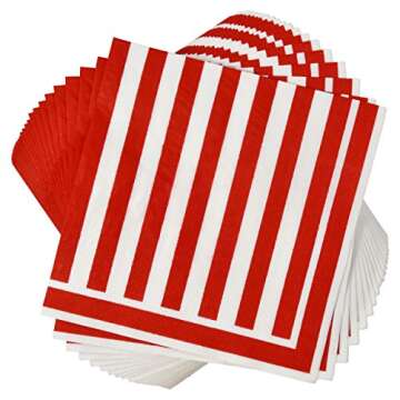 Gift Boutique 120 Pcs Red & White Stripes Party Supplies Set Paper Plate Cup Napkin for Carnival Picnic Barbecue Circus BBQ Birthday Disposable Dinnerware Serves 30