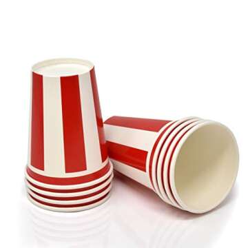 Gift Boutique 120 Pcs Red & White Stripes Party Supplies Set Paper Plate Cup Napkin for Carnival Picnic Barbecue Circus BBQ Birthday Disposable Dinnerware Serves 30
