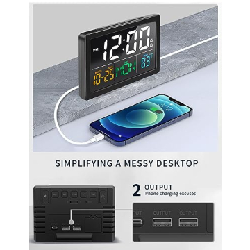 Digital Alarm Clock with USB Charger and Adjustable Brightness