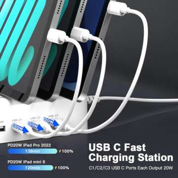 MSTJRY 90W 6-Port USB C Fast Charging Station for Multiple Devices, Multi PD Charger Station for iPh...