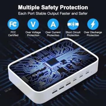 MSTJRY 90W 6-Port USB C Fast Charging Station for Multiple Devices, Multi PD Charger Station for iPhone iPad Tablet Phone, Charging Dock Organizer with Adjustable Dividers for Home Office Classroom