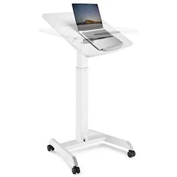 OCOMMO Mobile Podium - Pneumatic Standing Desk with Tilting Top and Wheels for Versatile Use