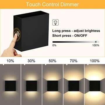 Lightess LED Wall Sconce Battery Powered Set of 2, Touch Control Dimmable Wall Lamp Rechargeable Bla...