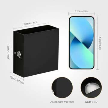 Lightess LED Wall Sconce Battery Powered Set of 2, Touch Control Dimmable Wall Lamp Rechargeable Black, Up Down Wall Mount Lights for Hallway Living Room, Warm White, LG9939111
