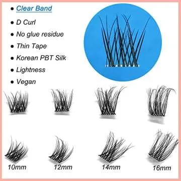 Clear Band Lasshes Clusters Russian D Curl Ninglash NF14 DIY Eyelash Extension 96 Pcs Individual Lash Extensions Soft Natural Lightweight 10/12/14/16mm Mix Resuale Eyelash Cluster Lashes for Home use