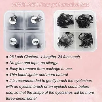 Clear Band Lasshes Clusters Russian D Curl Ninglash NF14 DIY Eyelash Extension 96 Pcs Individual Lash Extensions Soft Natural Lightweight 10/12/14/16mm Mix Resuale Eyelash Cluster Lashes for Home use