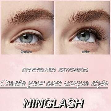 Clear Band Lasshes Clusters Russian D Curl Ninglash NF14 DIY Eyelash Extension 96 Pcs Individual Lash Extensions Soft Natural Lightweight 10/12/14/16mm Mix Resuale Eyelash Cluster Lashes for Home use