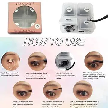 Clear Band Lasshes Clusters Russian D Curl Ninglash NF14 DIY Eyelash Extension 96 Pcs Individual Lash Extensions Soft Natural Lightweight 10/12/14/16mm Mix Resuale Eyelash Cluster Lashes for Home use