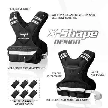 Yes4All Adjustable Weighted Vest 20-32lbs with Reflective Strip for Strength Training