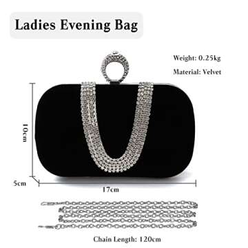 CORIOS Women Velvet Evening Bag Sparkly Rhinestone Clutch Bag Bridal Wedding Purse Charming Glittering Handbag Elegant Crossbody Bag Shoulder Bag for Wedding Banquet Cocktail Prom Party Black