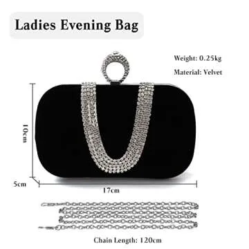 CORIOS Women Velvet Evening Bag Sparkly Rhinestone Clutch Bag Bridal Wedding Purse Charming Glittering Handbag Elegant Crossbody Bag Shoulder Bag for Wedding Banquet Cocktail Prom Party Black