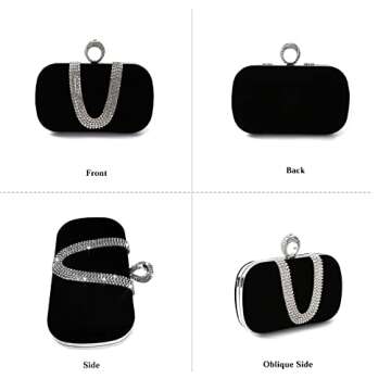 CORIOS Women Velvet Evening Bag Sparkly Rhinestone Clutch Bag Bridal Wedding Purse Charming Glittering Handbag Elegant Crossbody Bag Shoulder Bag for Wedding Banquet Cocktail Prom Party Black