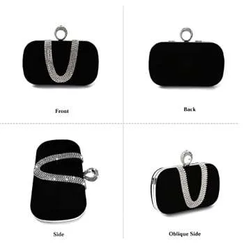 CORIOS Women Velvet Evening Bag Sparkly Rhinestone Clutch Bag Bridal Wedding Purse Charming Glittering Handbag Elegant Crossbody Bag Shoulder Bag for Wedding Banquet Cocktail Prom Party Black