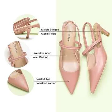 C.Paravano Women's Slingback Pumps | Leather Kitten Heels | Closed Heeled Sandal | Pointed Toe Pumps for Women | Wedding Dress Pumps Shoes (Size 7.5,Pink Heels)
