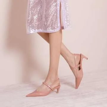C.Paravano Women's Slingback Pumps | Leather Kitten Heels | Closed Heeled Sandal | Pointed Toe Pumps for Women | Wedding Dress Pumps Shoes (Size 7.5,Pink Heels)