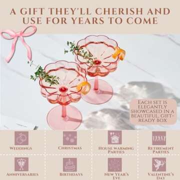 Khen Shatterproof Acrylic Flower Wavy Art Deco Martini, Champagne & Cocktail Blush Peach-Pink Plastic Tritan Coupe Glasses | Set of 4 | 8.5oz Classic Cocktail Indoor & Outdoor Set Gift