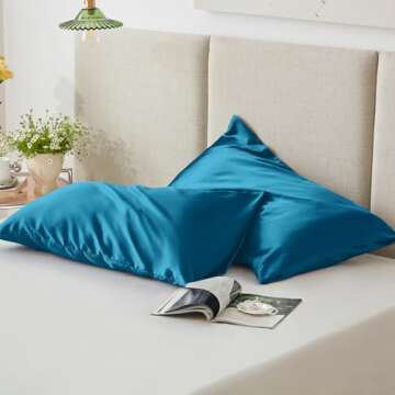 Love's cabin Satin Pillowcase for Hair and Skin (Teal Blue, 20x36 inches) Similar to Silk Pillow Cases, King Size Pillow Cases Set of 2 - Satin Cooling Pillow Covers with Envelope Closure